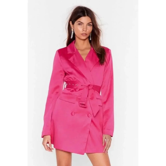 NWT Nasty Gal Pink Button Up Trailblazer Beited Mini Dress Size 6 - Picture 1 of 7